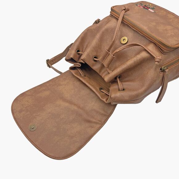 NWOT UNDER ONE SKY Faux Leather Floral Small Backpack (Tan/Cognac) - Picture 8 of 10